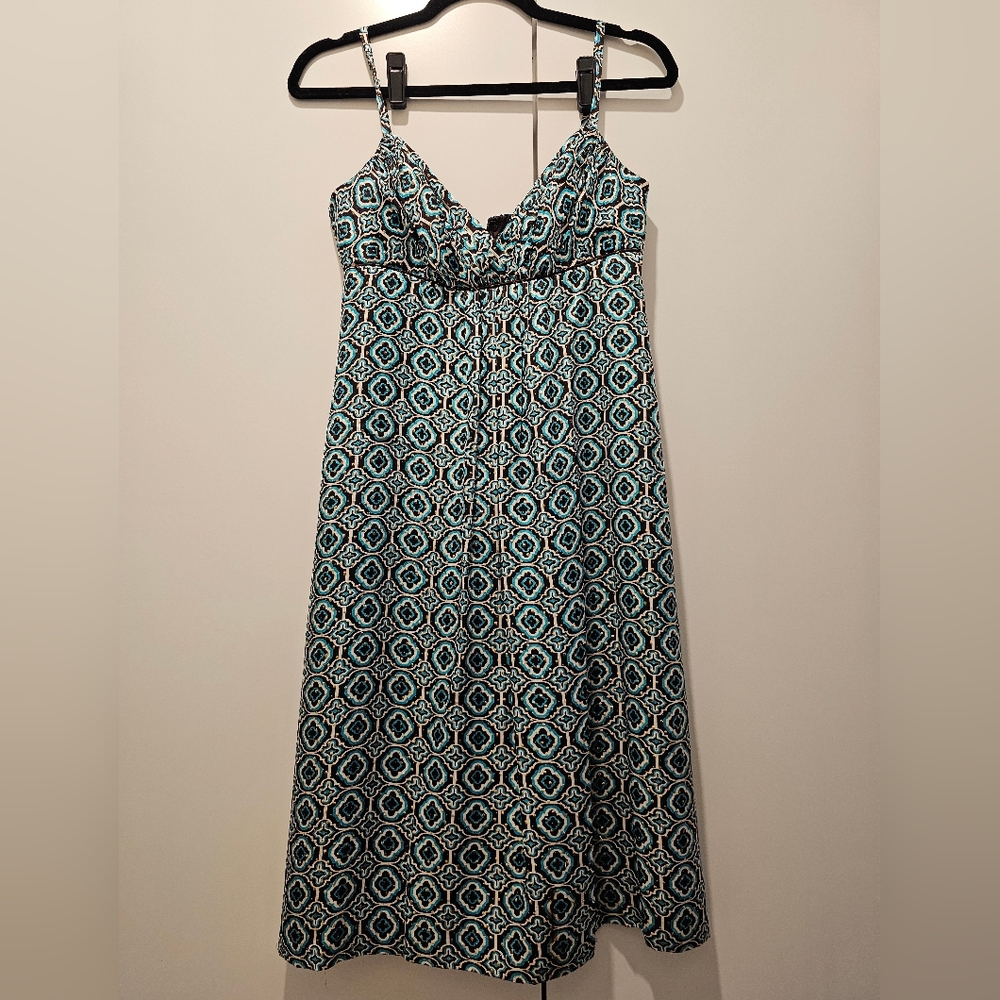 Shoshanna Dress SZ 4 turquoise Green Diamond Print